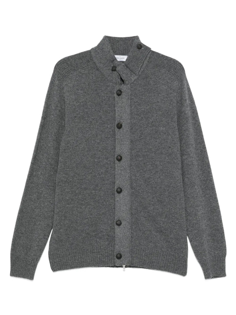 high-neck buttoned cardigan