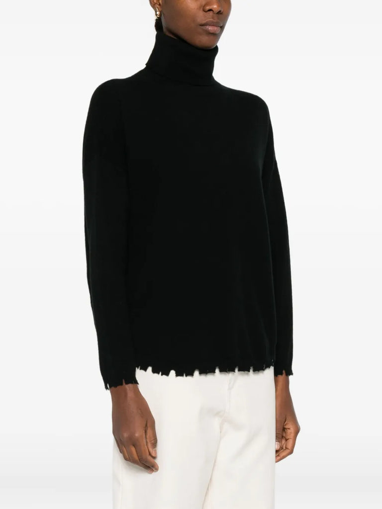 Mavis roll-neck frayed sweater