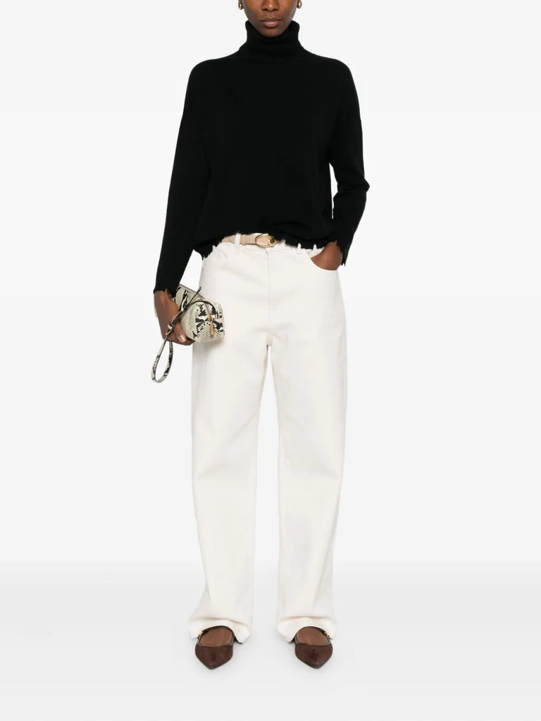 Mavis roll-neck frayed sweater