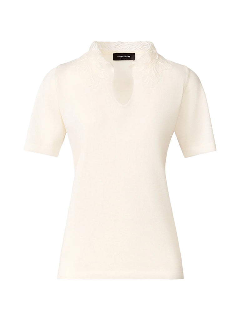 V-neck lace-detail top