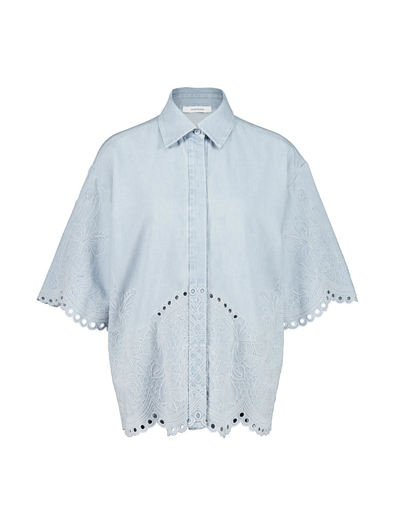 Daylight floral-embroidered denim shirt