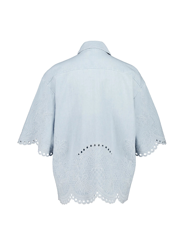 Daylight floral-embroidered denim shirt