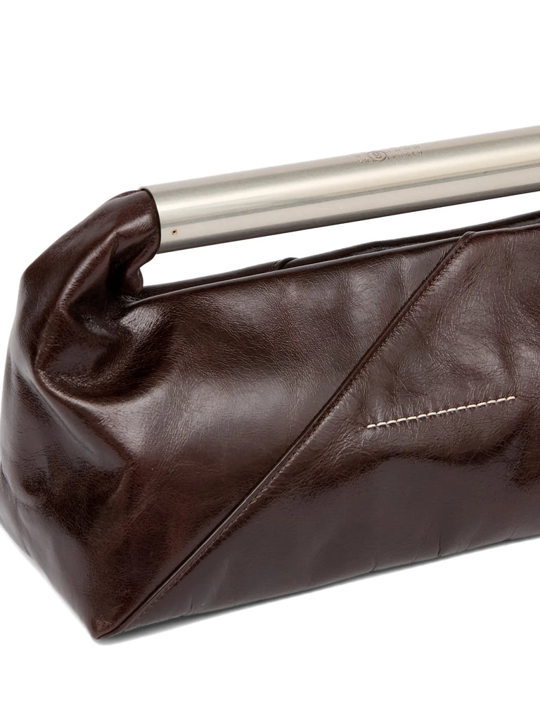 metallic-handle leather tote bag