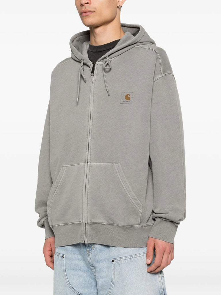 zip-fastening hooded sweatshirt