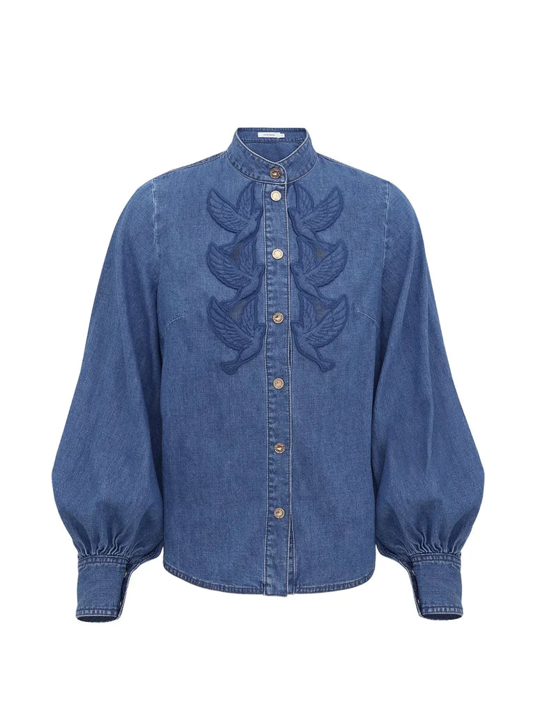button denim shirt