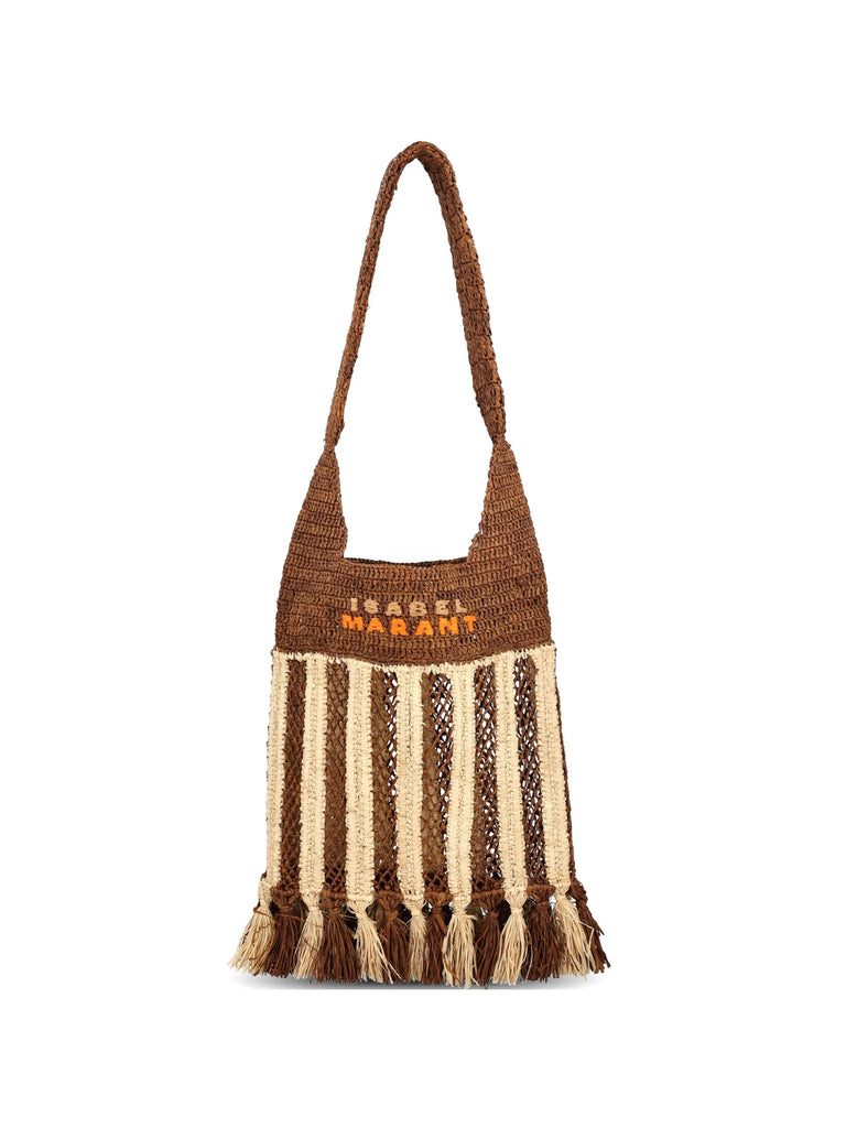 striped-pattern raffia shoulder bag