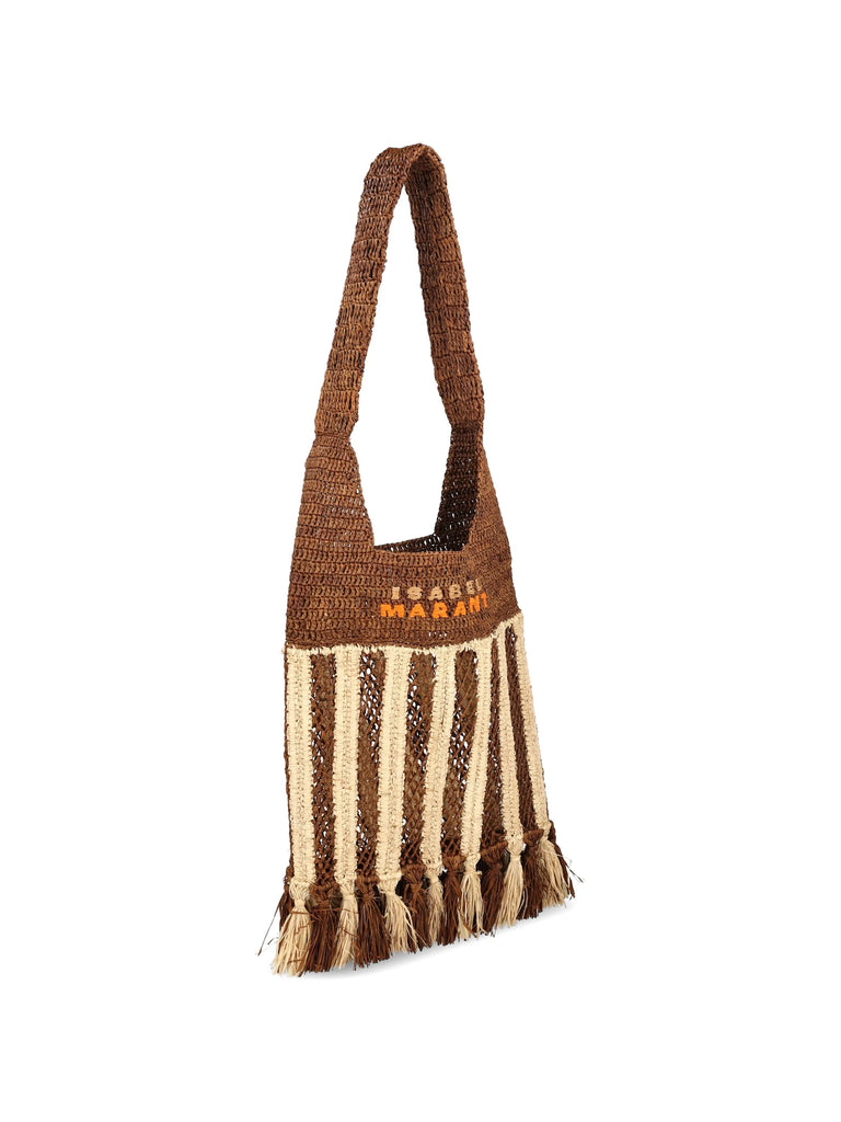 striped-pattern raffia shoulder bag
