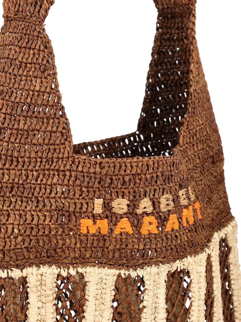 striped-pattern raffia shoulder bag