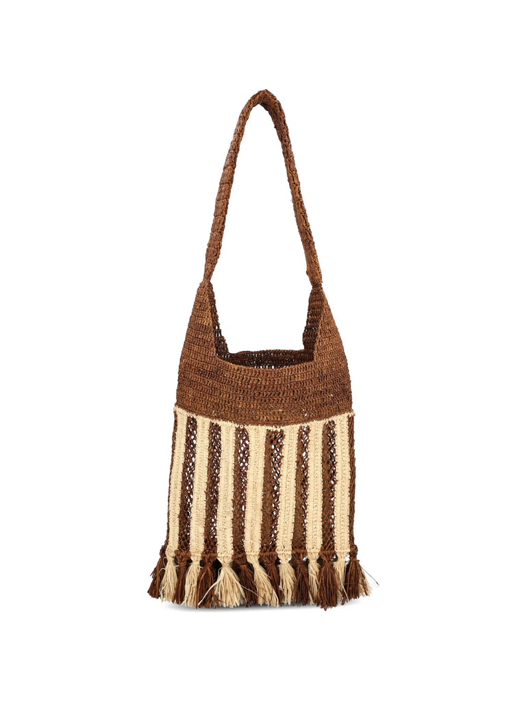striped-pattern raffia shoulder bag