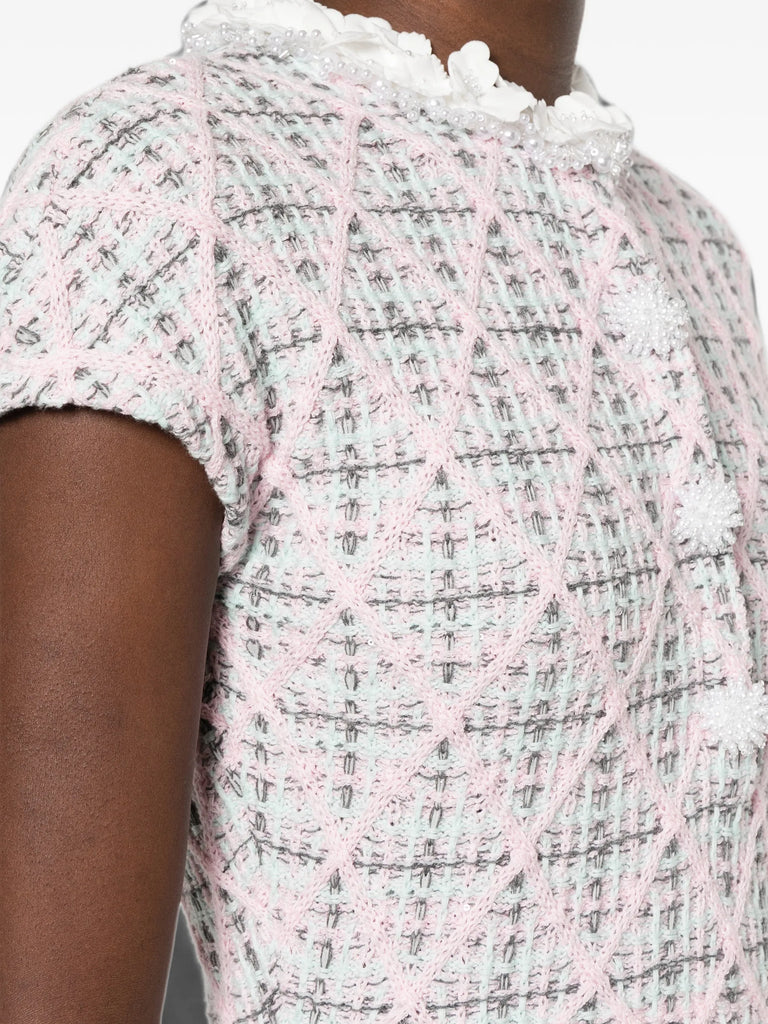 check knit beaded mini dress