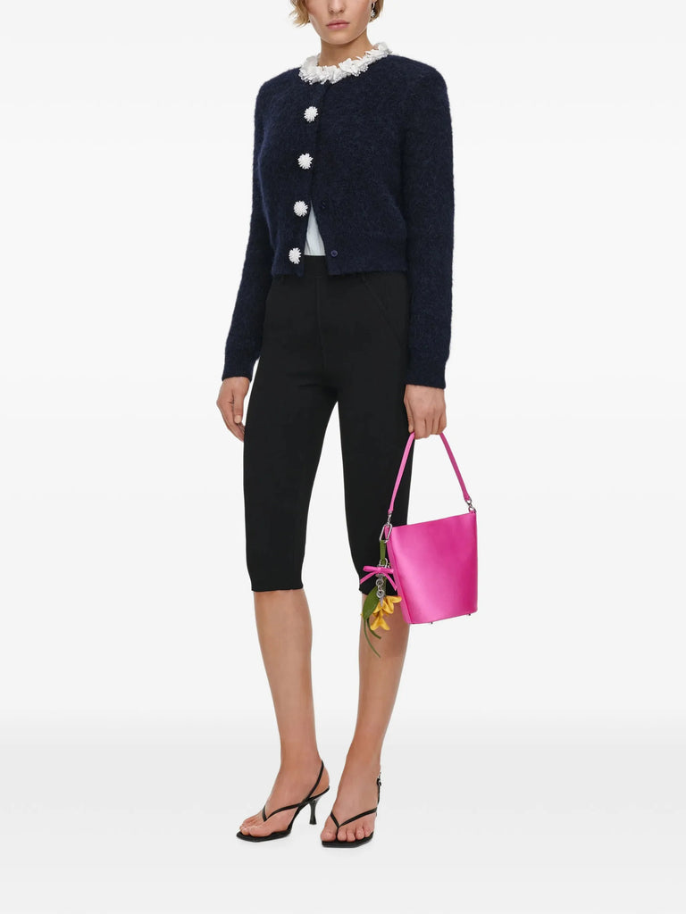 navy flower pearl-trim knit jumper