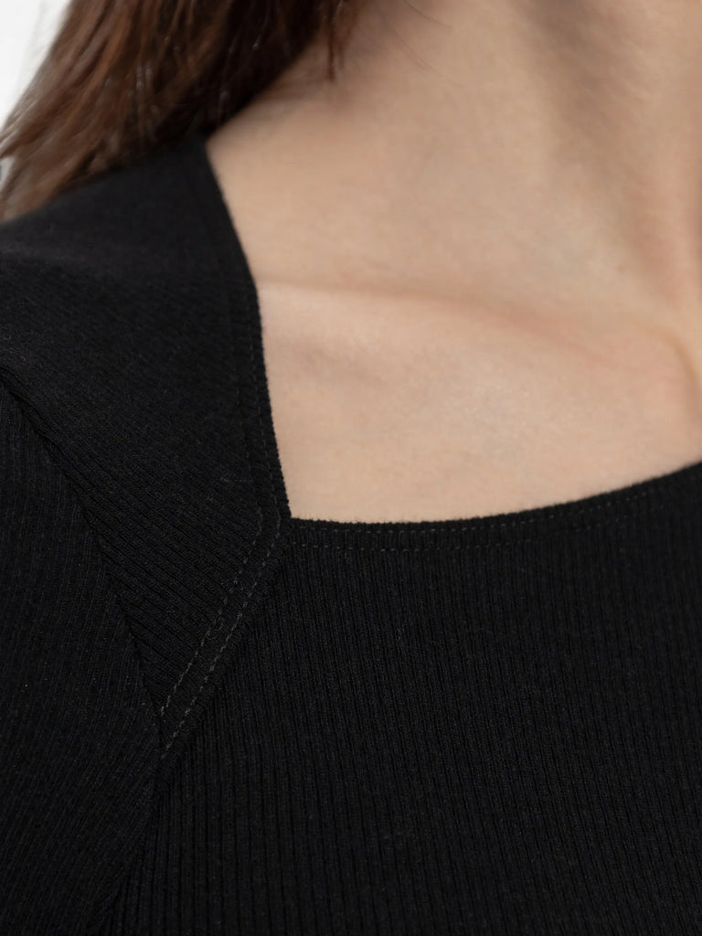 asymmetric-neck long-sleeve midi dress