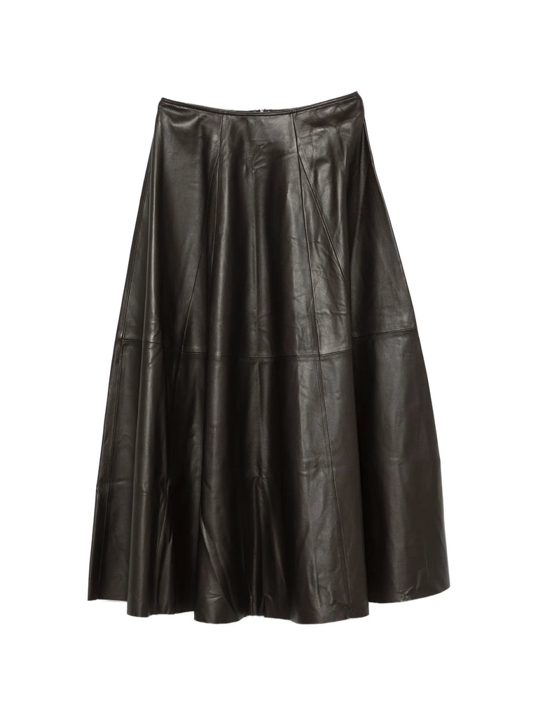 paneled leather midi skirt