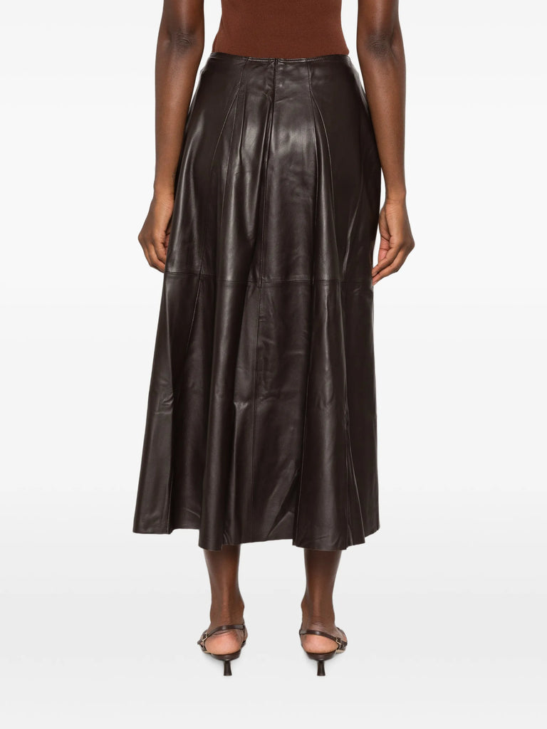 paneled leather midi skirt