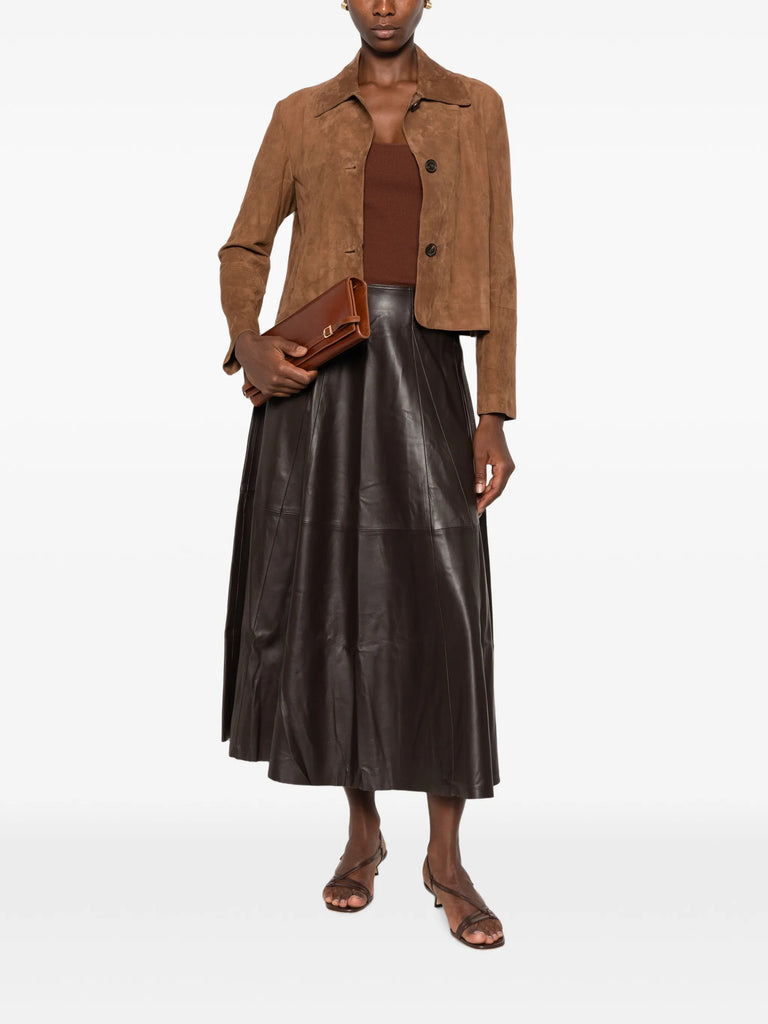 paneled leather midi skirt
