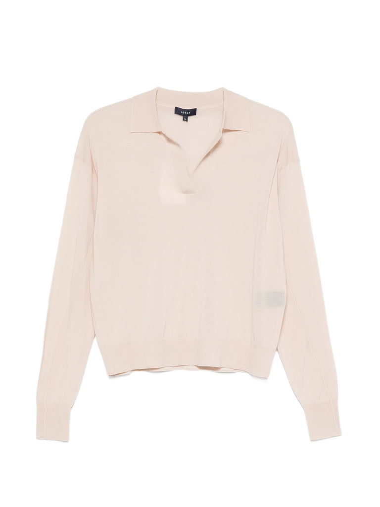Polo-collar long-sleeve wool T-shirt