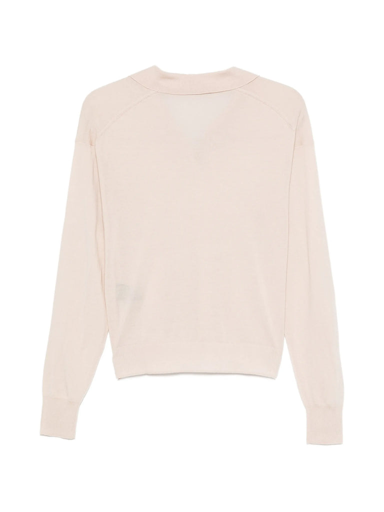 Polo-collar long-sleeve wool T-shirt