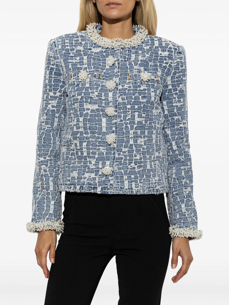 blue textured denim jacket