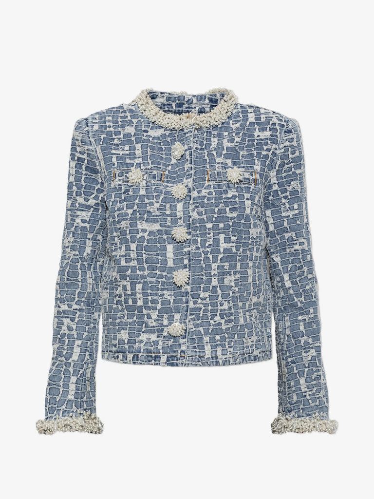 blue textured denim jacket