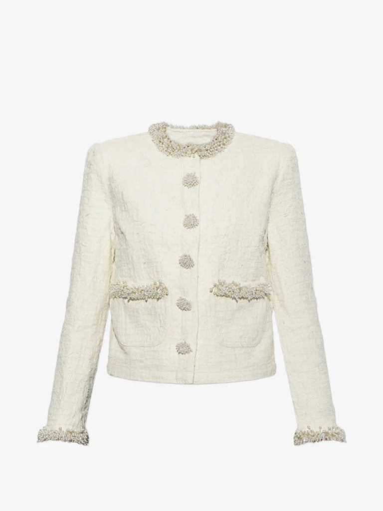 cream textured denim jacket