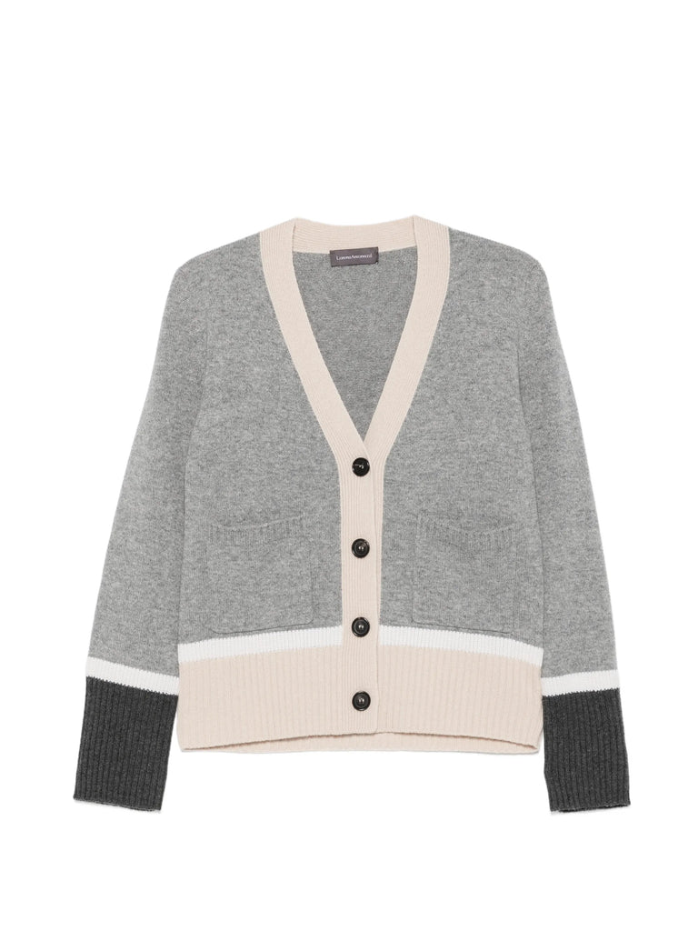 Colour-block button-up cardigan