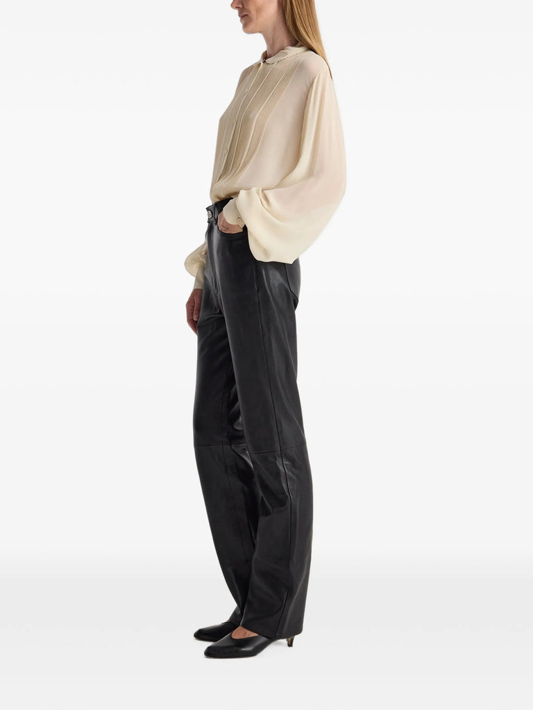 Pleated silk sheer blouse
