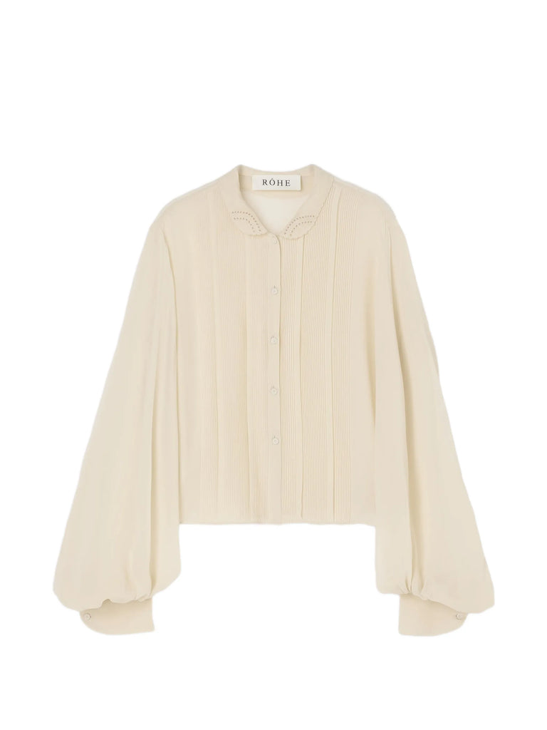 Pleated silk sheer blouse