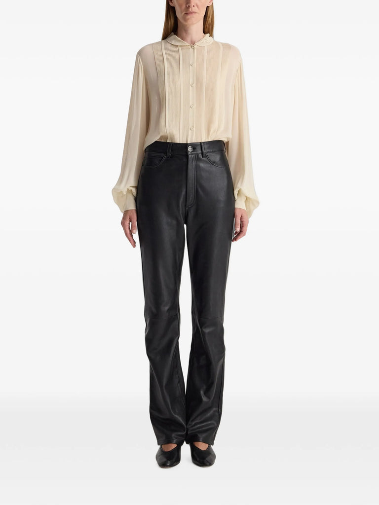 Pleated silk sheer blouse