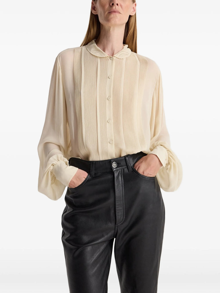 Pleated silk sheer blouse
