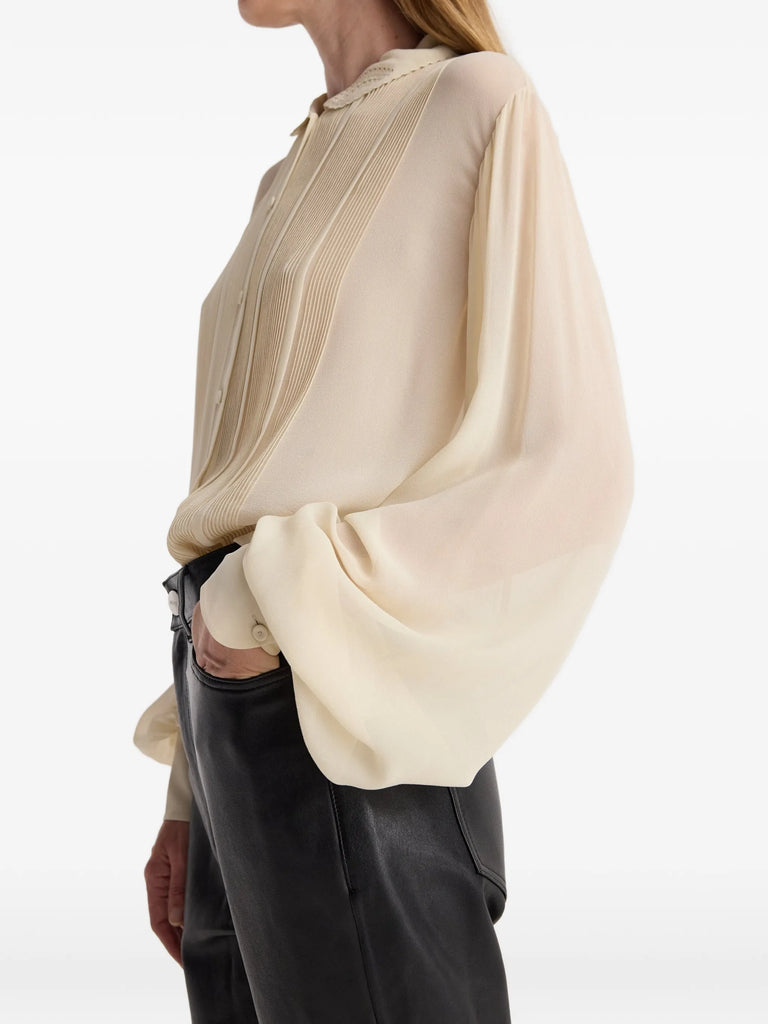 Pleated silk sheer blouse