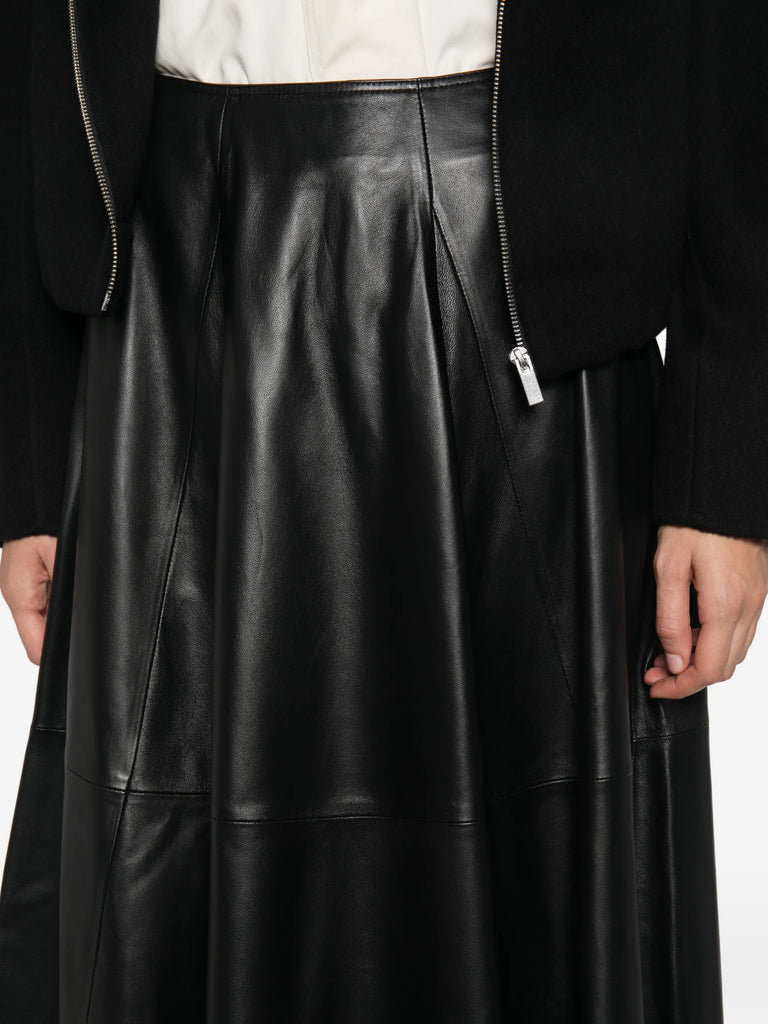 panelled leather midi skirt