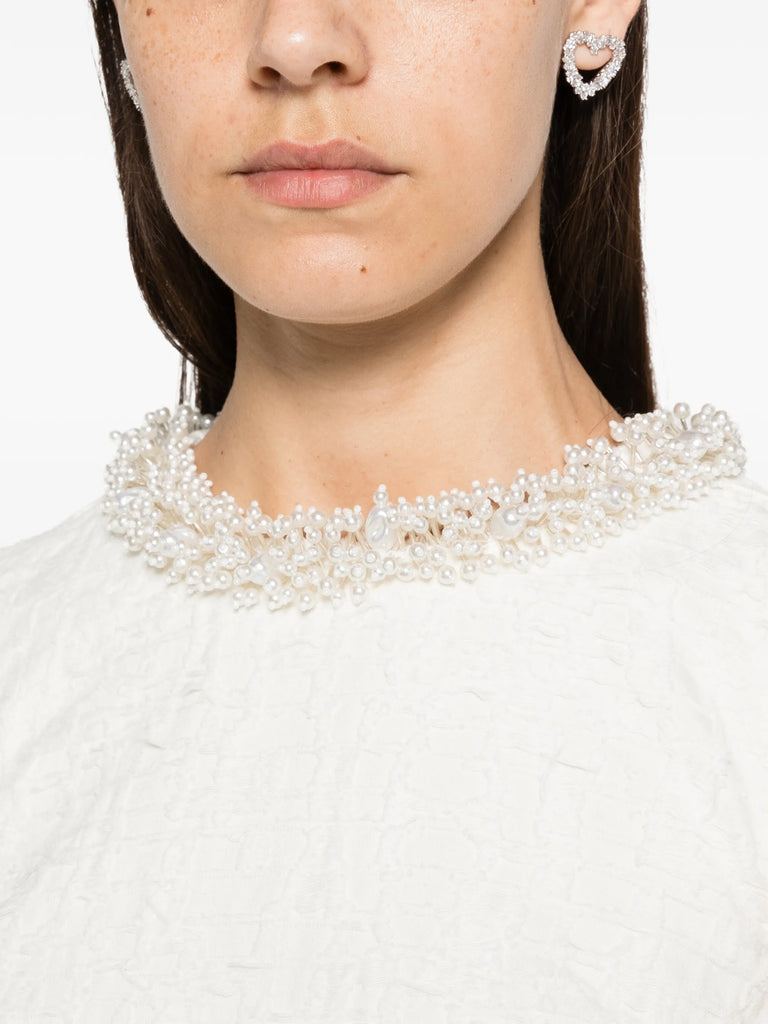 faux-pearl embellished bouclé mini dress