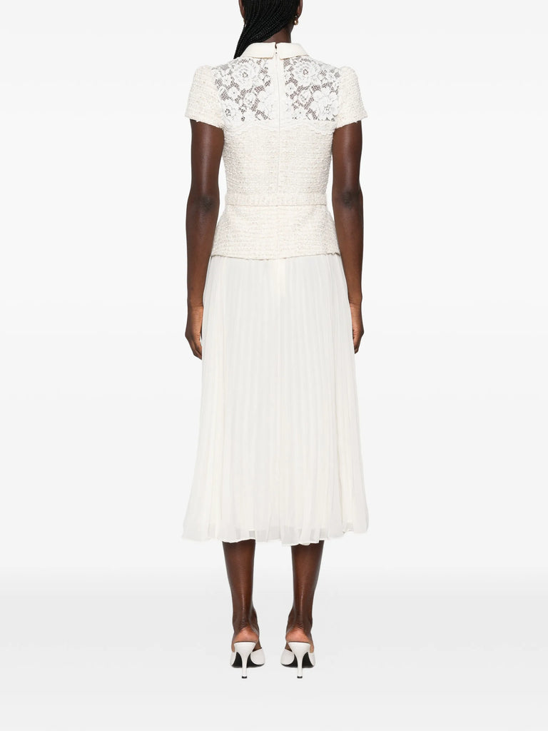 lace-panelled pleated midi dress