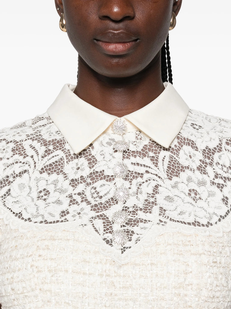 lace-panelled pleated midi dress