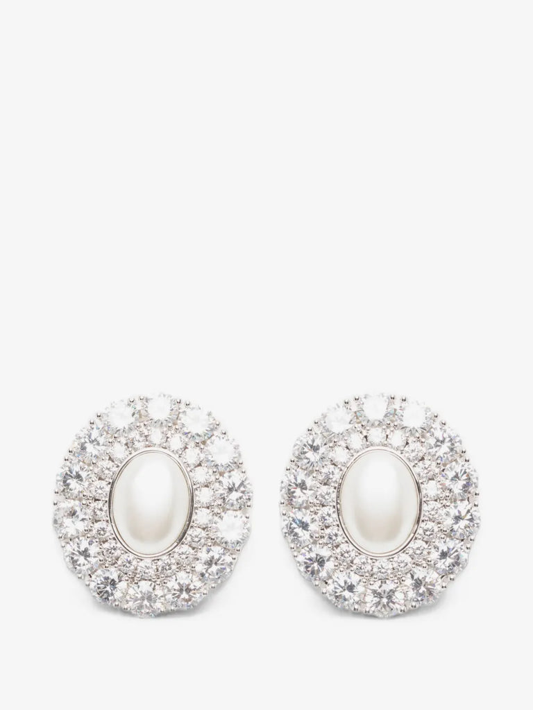 oval crystal pearl earrings