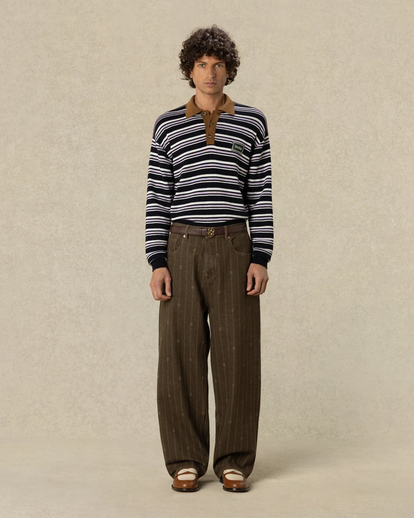 striped long-sleeve polo shirt