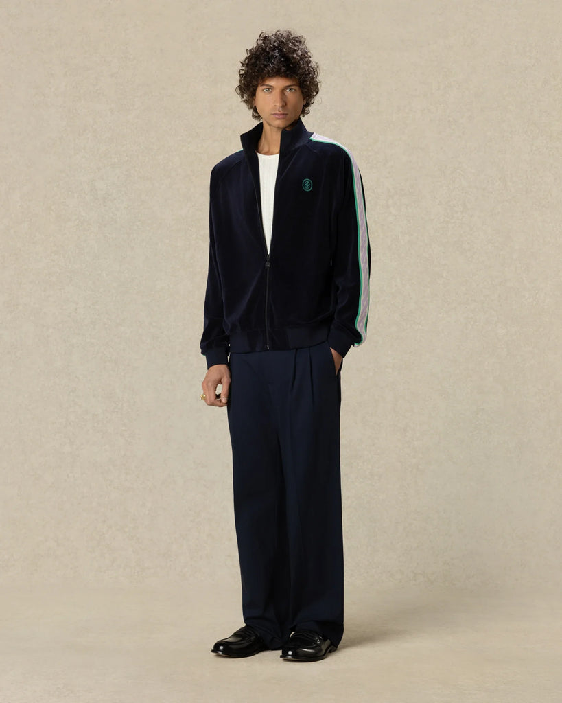 logo-embroidered velvet track jacket