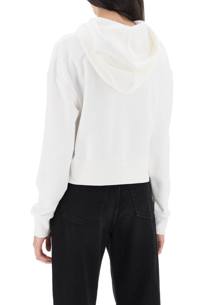 blanc flocked-logo cropped hoodie