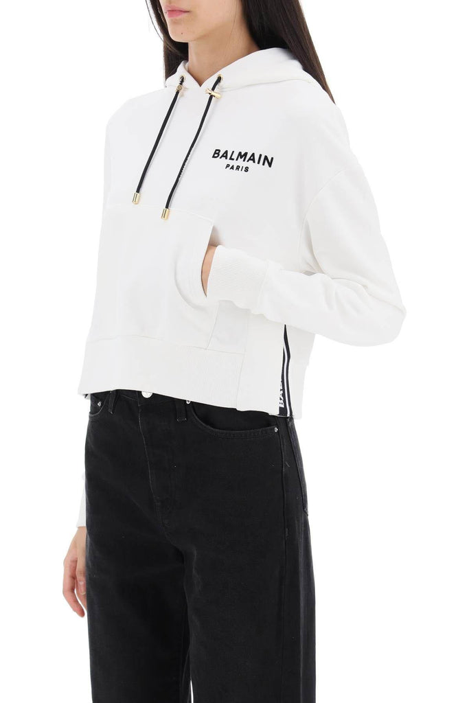 blanc flocked-logo cropped hoodie