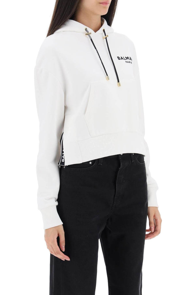 blanc flocked-logo cropped hoodie