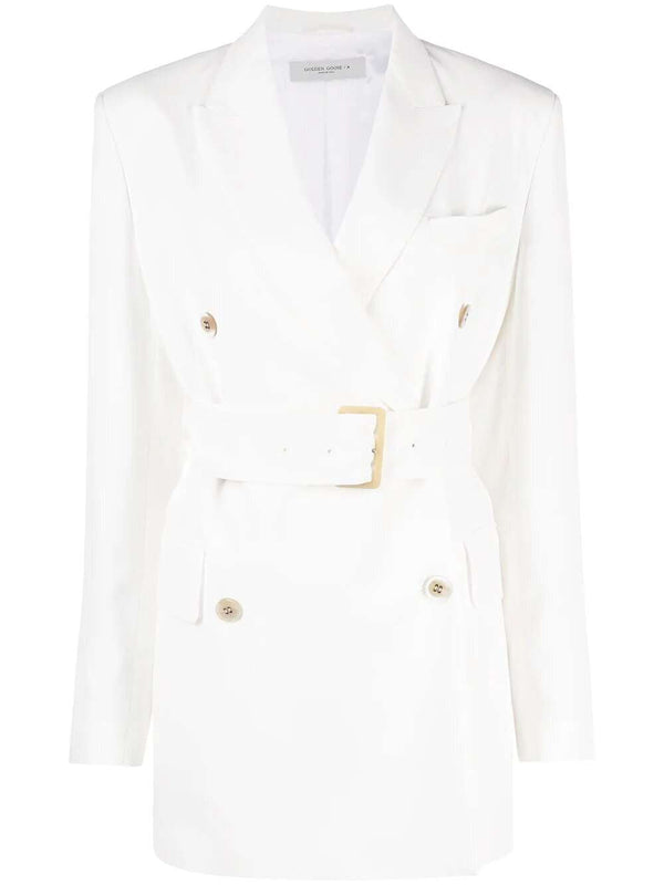 Double-breasted belted blazer