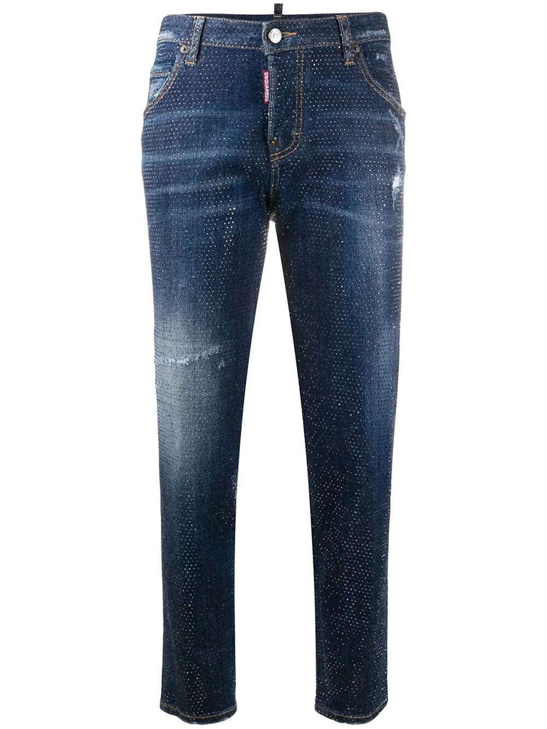 Cropped-Skinny-Fit-Jeans mit Nieten 