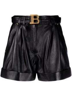 Logo-buckle leather shorts